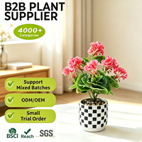 Service OEM : Plantes artificielles miniatures roses en vrac, 26 cm, sans entretien, en pot à carreaux, pour étagère