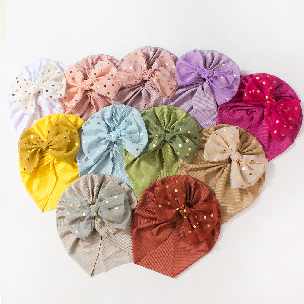 New Style Ribbed Baby Hat Children's Bowknot Decorations Head-wrap Hat Thin-style Hats for Baby Girl All Season