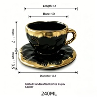 Ensemble tasse et soucoupe à café en céramique style luxe léger 240 ml, résistant à la chaleur, accents dorés pour le thé de l'après-midi
