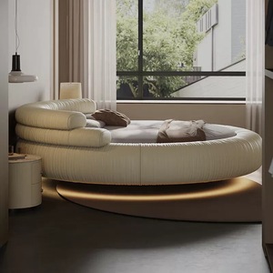 Base <span class=keywords><strong>de</strong></span> Cama Redonda King Size Estilo Loft Italiano, Cama Queen <span class=keywords><strong>Grande</strong></span> con Cajón, Muebles <span class=keywords><strong>de</strong></span> Dormitorio <span class=keywords><strong>de</strong></span> Lujo Tapizados con Almacenamiento - Product Image 2