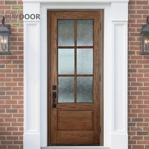 Porta d'Ingresso Singola in Legno Massello Totalmente Personalizzata e Insonorizzata con 6 Pannelli in Vetro per Abitazioni e Stanze, Porta da Esterno in Legno di Mogano e Rovere - Product Image 1