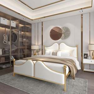 <span class=keywords><strong>Lit</strong></span> en <span class=keywords><strong>fer</strong></span> <span class=keywords><strong>forgé</strong></span> doré de luxe nordique pour chambre à coucher, <span class=keywords><strong>lit</strong></span> simple ou double moderne et simple, cadre en acier, cadre en <span class=keywords><strong>fer</strong></span> capitonné - Product Image 5