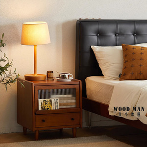Mesita de noche de madera Wood Man con cajón de almacenamiento para dormitorio - Product Image 1