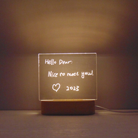 Nouveau panneau de messages 3D en acrylique, USB, rectangulaire, base de lumière chaude en bois, veilleuse de bricolage