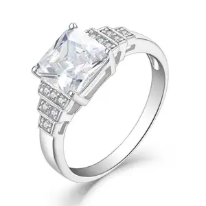 YH JEWELLERY High Quality Princess Cut Cubic Zircon Wedding Big Stones Diamond 925 Sterling Silver Jewelry CZ Silver Ring
