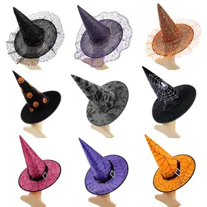 Halloween Witch Hat spider web decoration Halloween Witch Cosplay Party Hats magic witch hat