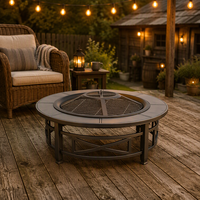 Table de foyer extérieur moderne en bois, en acier thermolaqué, portable et autoportante pour jardin, camping et fêtes