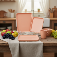 Service de table carré en céramique de luxe moderne |   Assiettes, tasses et bols de couleur rose |   Compatible micro-ondes et lave-vaisselle