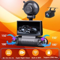 Caméra de tableau de bord de voiture 2K Ultra HD à 4 objectifs avec caméra avant et arrière, WiFi, capteur G, 170° °   Enregistreur de conduite à vision nocturne grand angle pour véhicule