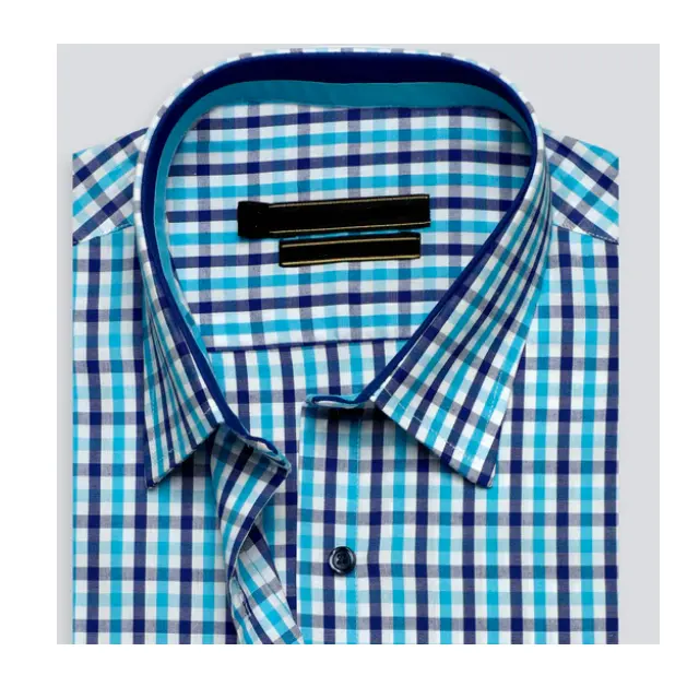 Mavi ve siyah resmi pamuklu ekose gömlek mevcut özel özel etiketleme makul pazar fiyatları