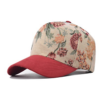 Casquette de baseball structurée en coton de haute qualité, imprimé floral, bicolore, 5 panneaux, logo brodé personnalisé, style rétro sportif