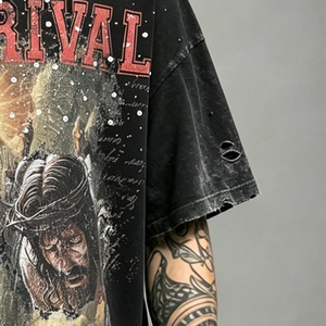 Custom 100% Cotton Oversized Heavyweight Boxy Fit Tee DTG Printing Graphic Sun Faded Acid Washed Rhinestone Distressed <b>T</b> <b>Shirt</b> - Product Image 3