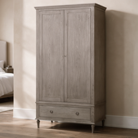 Armoire 2 portes en bois massif avec 1 tiroir, style ferme, finition chêne patiné, placard de rangement autoportant pour chambre à coucher, vente en gros