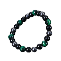 Bracelet élastique perlé en pierres naturelles triple protection 8 mm (Œil de tigre, Onyx noir, Hématite) pour homme – Bijou énergétique et de guérison
