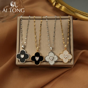 Nuevo Collar de Acero Inoxidable Chapado en Oro de 14K con Trébol de Cuatro Hojas, Cobre, Circonita y Perla, Estilo Elegante, Joyería de Moda para Uso Diario - Product Image 4
