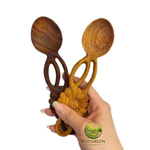 Cuchara de madera vietnamita para fiestas, ecológica, de alta calidad, nueva, natural, tamaño personalizable, cuchara de madera para té con diseño floral, embalaje OEM - Product Image 4