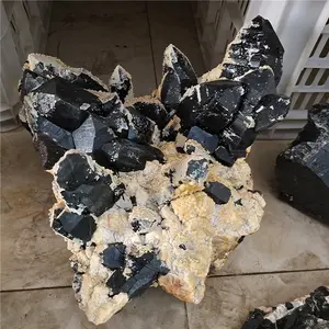 Venta al por mayor 100% bruto de roca natural de cuarzo negro morion cristal punto curación piedras grupos para Decoración