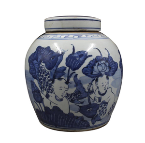 Temple Jars Blue and White Porcelain Mason Jars para la venta Antiguo antiguo azul y blanco porcelana figura cubierta tarro - Product Image 1
