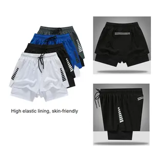 Gym Shorts Men 90 Polyester 10 Spandex Compression 5 Inch Quick Dry With Liner Training Running Short 2 In 1 Mens Gym Shorts