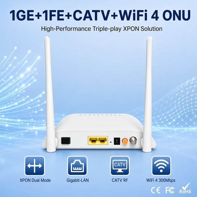 1GE+1FE+WiFi+CATV XPON ONU Vsol V2802GWT Dual Mode GPON EPON ONT for FTTH Hotel Video RF Network