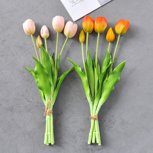 Bouquet de tulipes artificielles en fil de caoutchouc souple, décoration haut de gamme pour la maison, accessoires de photographie - Product Image 2