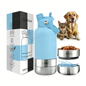 Comedero Portátil para Mascotas de Acero Inoxidable 2 en 1 con Logotipo Personalizado, Botella de Agua para Perros de Viaje de 32 oz con Contenedor de Alimentos - Product Image 2
