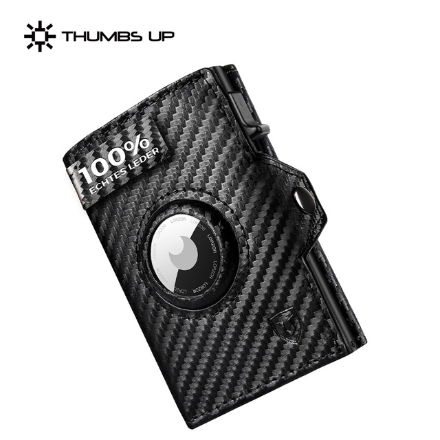 THUMBS-UP Leather Pop up Credit Card Holder Wallet Metal Aluminum Alloy Id Card Holder Badge Reel Pop up Men Wallet