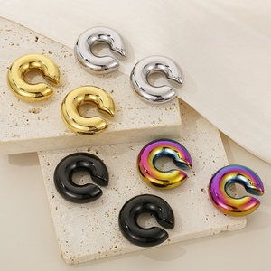 <span class=keywords><strong>2023</strong></span> joyería de moda gruesa Clip en pendientes de gota de tuerca 30mm pendientes de aro hueco de acero inoxidable - Product Image 3