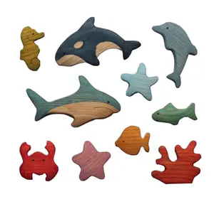 Legno mare oceano animali artigianato ornamento decorazione legno squalo balena delfino cavalluccio marino granchio stelle marine pesce corallo giocattoli