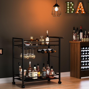 Commercial Grade Metal Bar <b>Cart</b> Multi Tier Storage & Wine Holder Black Steel Frame <b>Rolling</b> Trolley for Restaurants Bars Hotels - Product Image 2