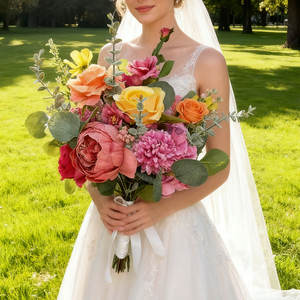 GNW <span class=keywords><strong>Flores</strong></span> Artificiales al por Mayor, Ramos de Rosas de Seda, Ramo Romántico para Novia <span class=keywords><strong>y</strong></span> Damas de Honor - Product Image 1