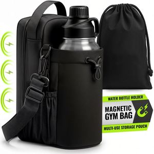 Magnetic <b>Gym</b> Bag Water Bottle Carrier <b>Holder</b> <b>Phone</b> Pockets Shoulder Strap Magnets Accessories Organizer Sling Bag Pouch Sleeve - Product Image 6