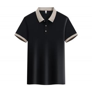 Polo de Manga Corta de Seda Helada con Cuello, Negro con Impresión de Logotipo, Personalizable, Ropa de Trabajo, Uniforme de Equipo, Uniforme de Verano - Product Image 1