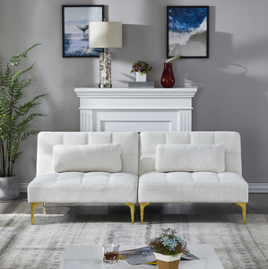 Modern Convertible Reclining <b>Foldable</b> <b>Sofa</b> <b>Bed</b> Futon with Gold Metal Legs for Fabric (White) - Product Image 6