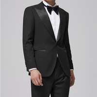 Costume de mariage en satin noir pour homme, 2 pièces, veste à 1 bouton, col à revers pointu, poches à rabat, pantalon