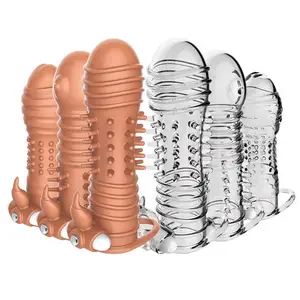현실적인 페니스 슬리브 익스텐더 재사용 가능한 딜도 콘돔 지연 사정 거시기 확대 남성용 섹스 토이