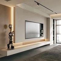 Meuble TV mural en bois de luxe sur mesure pour salon, appartement, design moderne, haut de gamme, sophistiqué