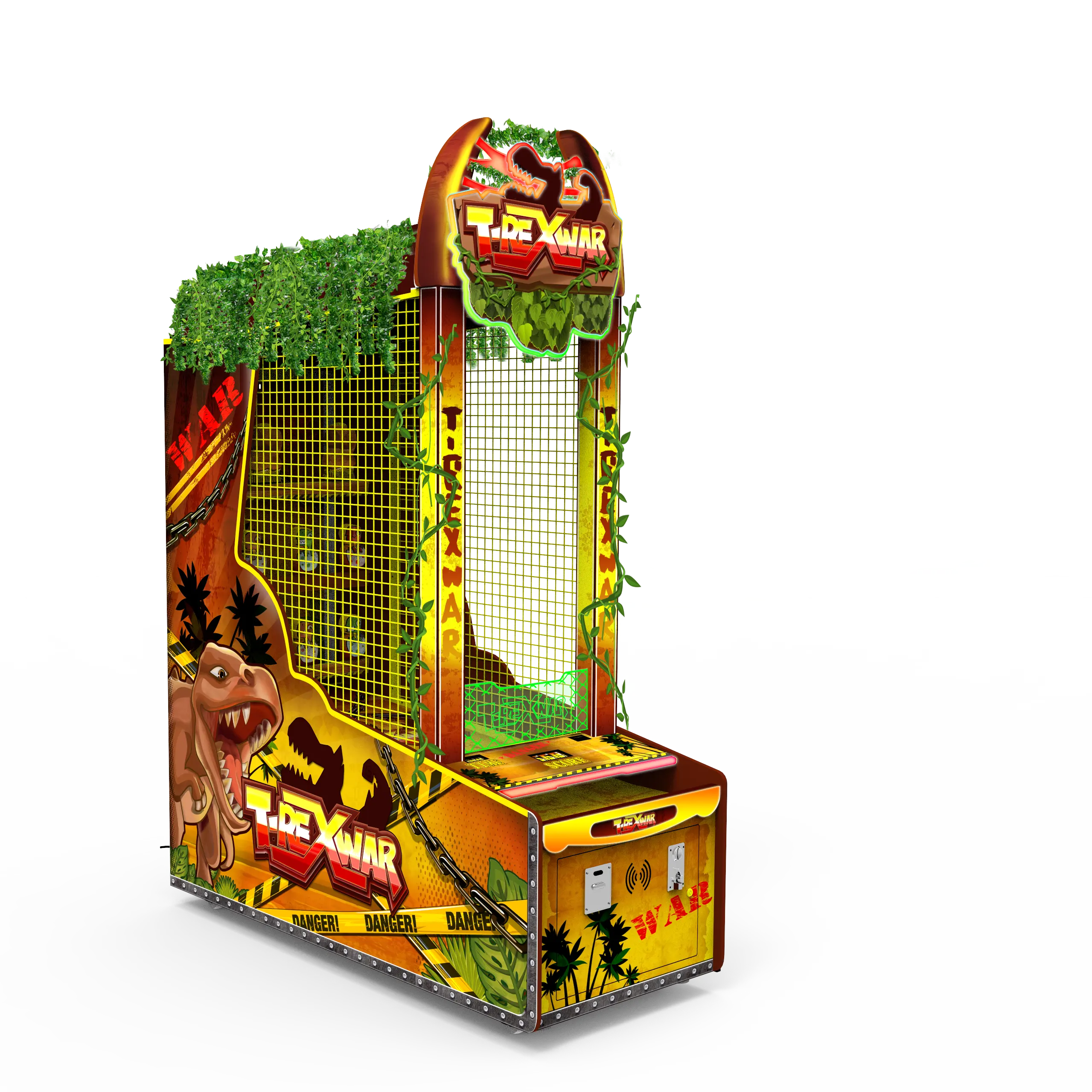 New design t-rex war shooting ball game coin operated ticket redemption clawn machine