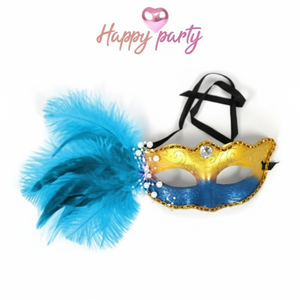 VCM216L6 parrucca imbottita felice festa blu veneziana mezza faccia maschera maschera per il viso di carnevale Cosplay di piume - Product Image 1