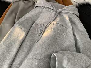 QY122 Custom Thick Baggy Drop Plain Printed <b>Lined</b> Knitted Wholesale Streetwear <b>Men's</b> Autumn Pullover <b>Hoodies</b> for Unisex - Product Image 6