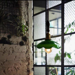 Vintage Mid-Century Copper Finish Green Glass Lampshade Hanging Lamps Living <b>Dining</b> Room E27 Chandelier Pendant <b>Light</b> Fixture - Product Image 3