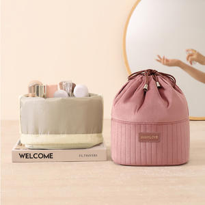 Bolsa de maquillaje con cordón Beeklove, bolsa redonda de poliéster para viaje, almacenamiento de artículos de tocador, organizador de maquillaje, rosa, beige, verde, negro - Product Image 1