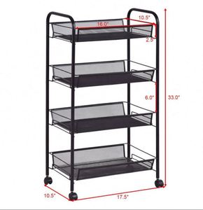 Étagères de rangement avec roulettes, chariot à roulettes, paniers de rangement en fil métallique, chariot de bureau roulant, organisateur à 4 niveaux, accessoires de cuisine en métal, fer - Product Image 3