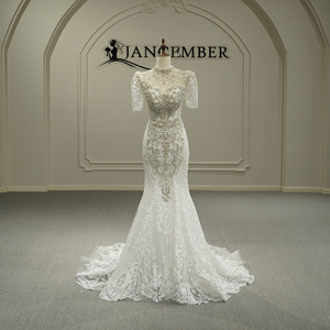 Jancember GT26046 Vestidos <span class=keywords><strong>de</strong></span> Novia Exclusivos <span class=keywords><strong>de</strong></span> Manga Corta y Cuello Alto Estilo Sirena - Product Image 1