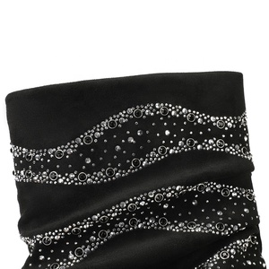 Bottines <span class=keywords><strong>noires</strong></span> à strass pour femmes, à bout pointu, talons hauts, style western glamour, souples, pour l'automne et l'été, rehaussant la silhouette - Product Image 4