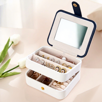 Boîte à bijoux portable personnalisée avec bouton, en cuir PU, mini étui de rangement pour bijoux de voyage pour bagues, boucles d'oreilles, colliers