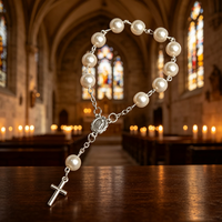 Élégantes chaînes de prière catholiques avec connecteur Ilo et argent plaqué or, bracelet à sept nœuds, mini pendentif Saint Benoît