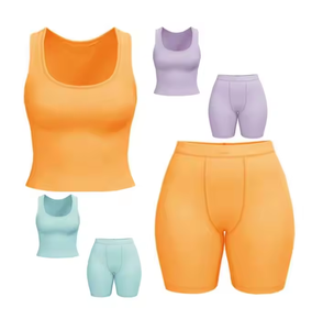 Rosa atmungsaktives Damen-Set Gerippte Tanktop-Shorts Zweiteiliges Lounge-Wear-Set Damen bekleidung Lounge wear Summer Ropa De Mujer - Product Image 5