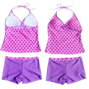 Maillot de bain personnalisé 6-16 ans, qualité supérieure, logo violet, tankini pour filles, haut de maillot de bain avec pantalon, pour parcs aquatiques et plage - Product Image 1