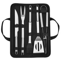 Ensemble d'outils de barbecue en acier inoxydable, 6 pièces, spatule à long manche, pinces, fourchette, kit de cuisine en plein air, finition polie durable